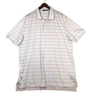 RLX Ralph Lauren Polo Shirt Mens XXL Pink White Striped Logo Short Sleeve 2XL